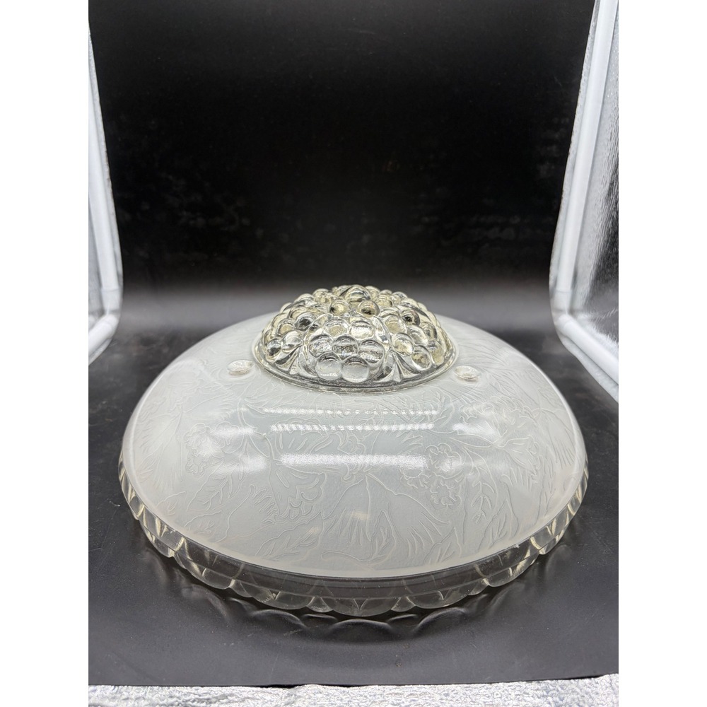 Vintage Frosted Glass Ceiling Light Shade Floral Scalloped Pie Crust Rim 10.25"